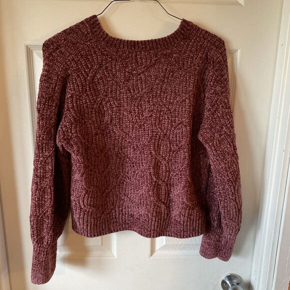 Pink Rose Sweater Women’s Size Medium Purple Pullover Loose  Knit Long Sleeve - Picture 5 of 9